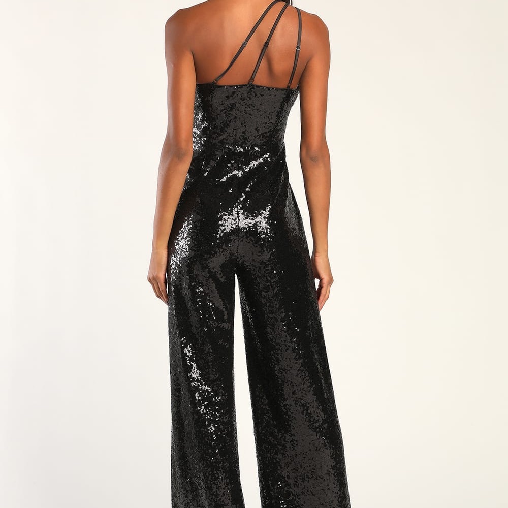 Lulus Disco Divine Black Sequin One-Shoulder Jumpsuit